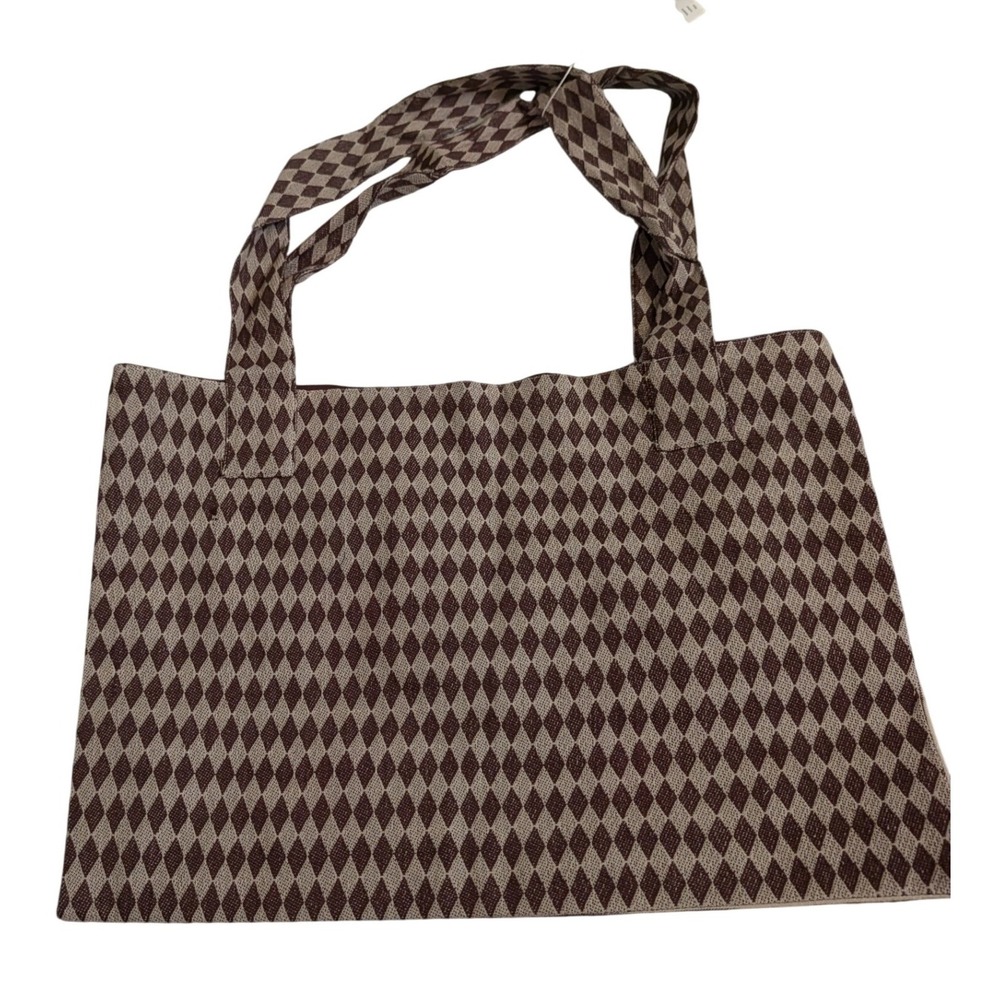 Summery Copenhagen Large Harlequin Tote Bag Brown Beige Diamond Knit 1940 NEW